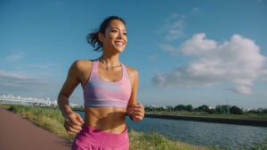 屋外をジョギングする女性