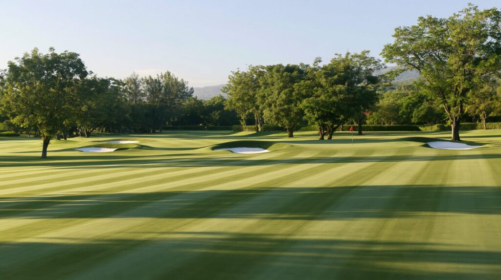 hayato realistic photograph of a golf course fairway and gree 4d7f798a 2f9e 41f3 831c eb56a60691e4 0