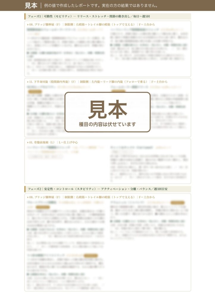 見本のプログラムのページ：フェーズ1・2（種目の内容は伏せています）