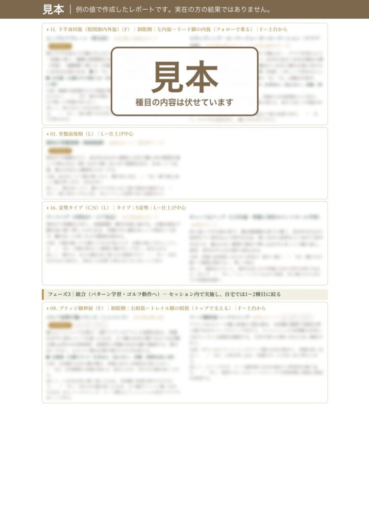 見本のプログラムの続き：フェーズ2・3（種目の内容は伏せています）